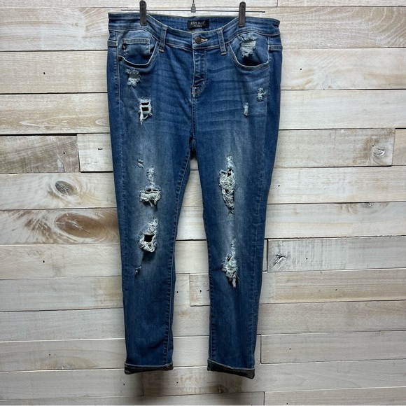 Judy Blue Denim - Judy Blue Skinny Fit Jeans Blue Camo Distressed Medium Wash Womens 15/32 Stretch